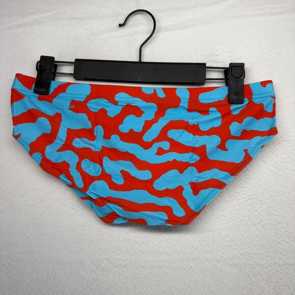 Todd Sanfield Swim Brief Men's Small Blue Red Discus Shallow Abstract Retro NEW - Picture 2 of 5